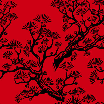 Seamless Pattern of Japanese Bonsai Nature