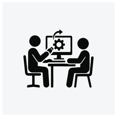 Fototapeta premium Two people meeting, discussing computer screen, collaboration