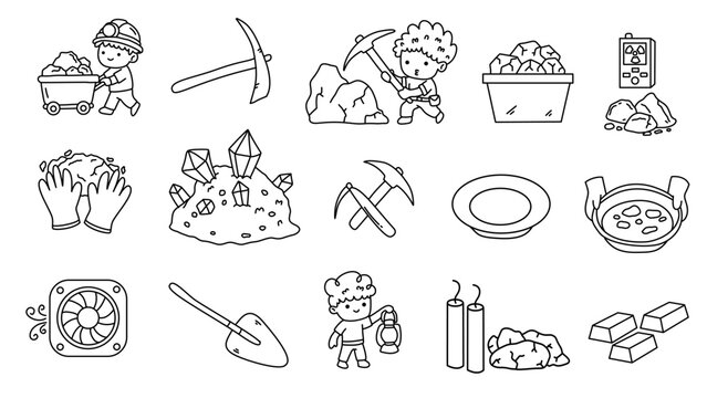 mining set featuring traditional tools like shovel and pickaxe with gold bars