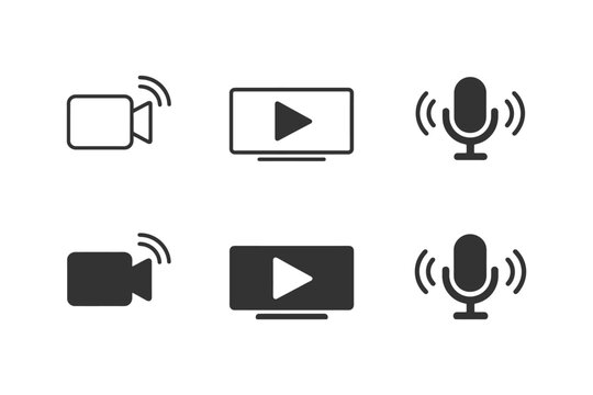Collection of minimalist icons for video audio media interfaces.
