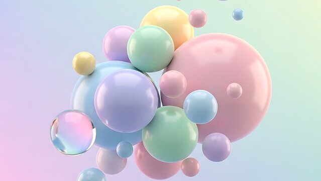 Soft pastel spheres floating in a gradient background, a visually appealing abstract composition