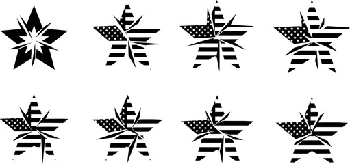 Fototapeta premium A collection of patriotic star designs with American flag patterns on a white background