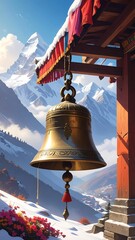 Fototapeta premium Temple Bell in Snowy Mountains.