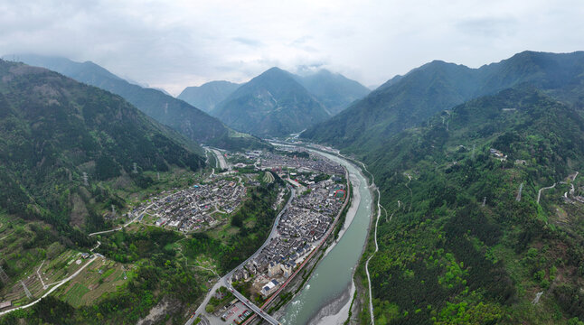 Aerial photography of Wenchuan Special Tourist Area in Yingxiu Town, Aba Autonomous Prefecture, Sichuan Province
