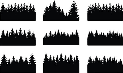 Black silhouette forest landscape trees pine trees © MDSHAHIN
