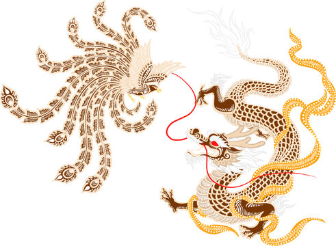 dragon and phoenix batik decoration vector