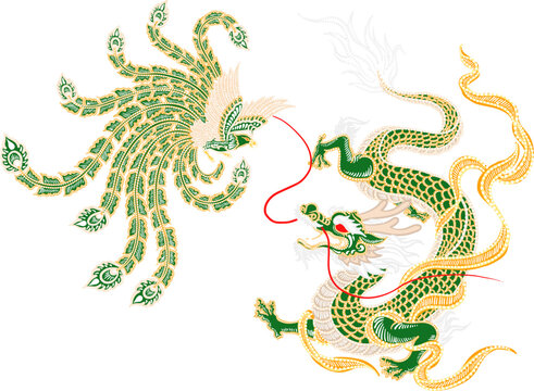 dragon and phoenix batik decoration vector