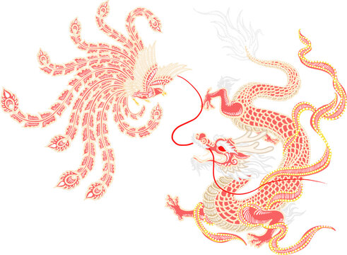 dragon and phoenix batik decoration vector