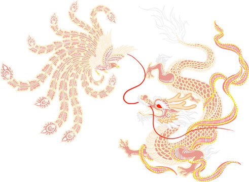 dragon and phoenix batik decoration vector