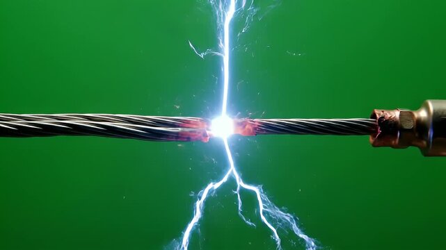 High Voltage Electrical Arc Short Circuit Between Twisted Industrial Steel Cables