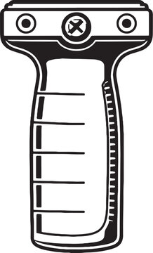 Vertical foregrip line art vector tactical weapon grip accessory black and white outline illustration