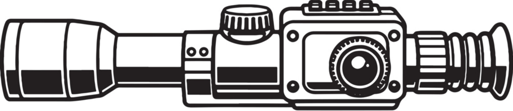 Thermal scope line art vector tactical optic infrared weapon sight black and white outline illustration