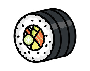 Delicious hand-rolled maki sushi featuring fresh salmon, vibrant cucumber, and creamy avocado, showcasing an iconic Japanese culinary delight perfect for a healthy meal or appetizer illustration © ARIF