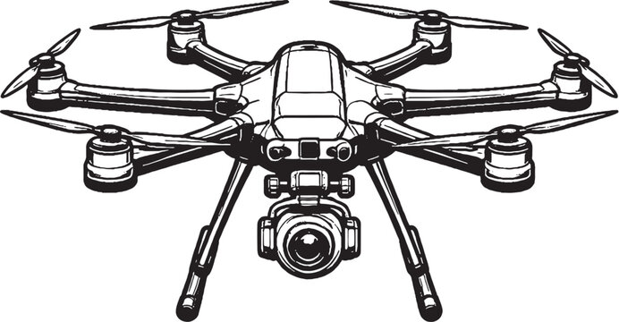 Surveillance Drone Multi Rotor UAV Camera Line Art Vector Illustration Isolated