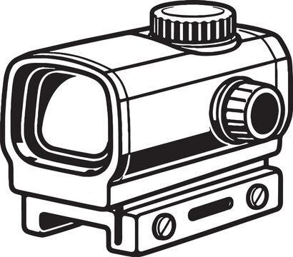 Red dot sight line art vector tactical optic compact reflex sight black and white outline illustration