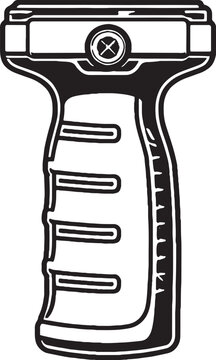 Rifle foregrip line art vector tactical weapon grip accessory black and white outline illustration