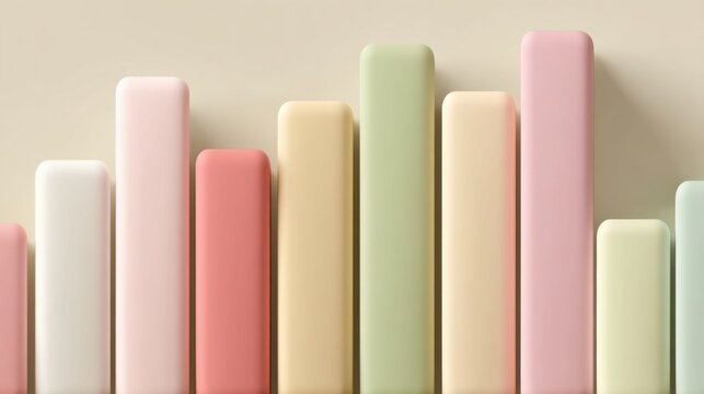 Neatly arranged pastel macaron-toned rectangular blocks with smooth surfaces under soft lighting, modern minimalist aest