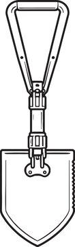 Entrenching tool shovel line art vector folding military shovel illustration black and white clean outline EPS ready isolated object