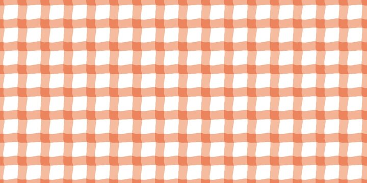 Seamless hand drawn red gingham pattern. Rustic checkered plaid background for picnic, kitchen, and textile design.