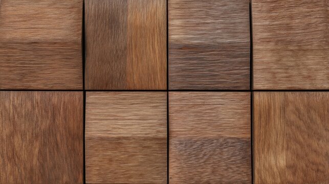 Eight square wooden planks with varied textures and brown hues form a 2x4 grid, showcasing natural wood grain patterns.