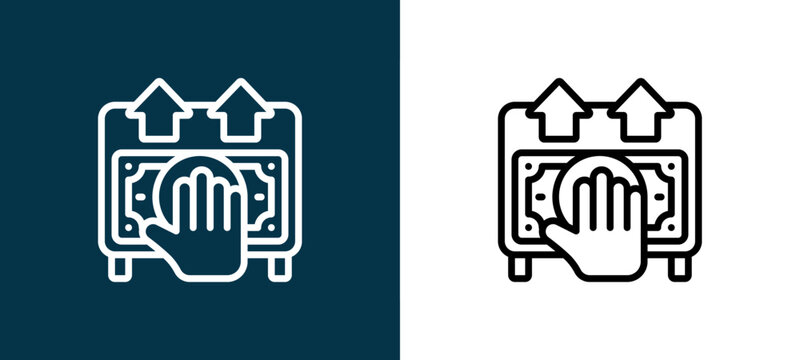 Two-color bidding outline icon pair in black and white, editable stroke vector illustration for web, mobile apps, UI design, branding, and print from Trading