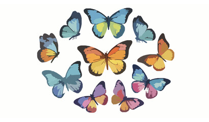 Naklejka premium Colorful watercolor butterflies collection isolated on white background with vibrant wing details and artistic nature design