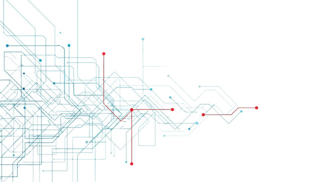 abstract circuit network background with blue lines and red nodes