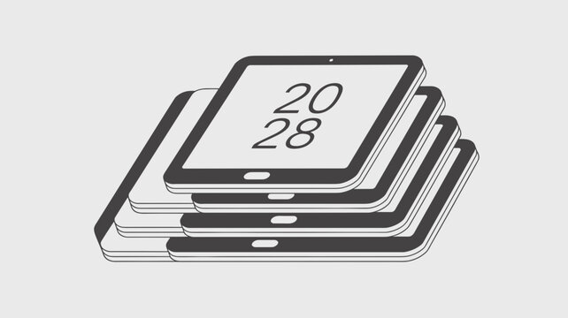 Clean vector e-paper device pile with sans-serif 2028 - for publishing innovation imagery