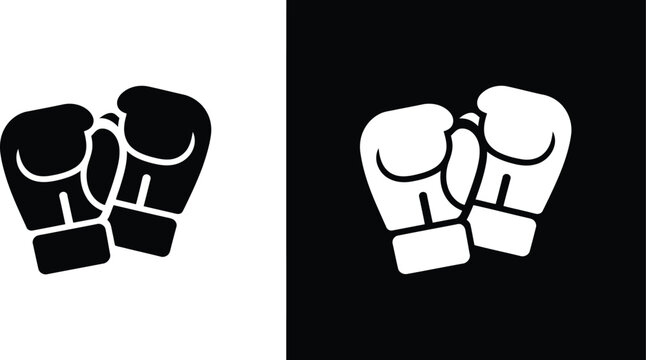 Vector Boxing Gloves Icon Two Tone Design on Black and White Background representing sport training fitness competition and boxing equipment concept illustration
