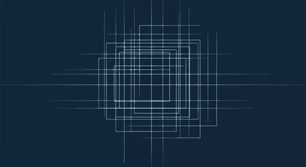 Fototapeta premium Abstract geometric lines with layered squares on deep blue background