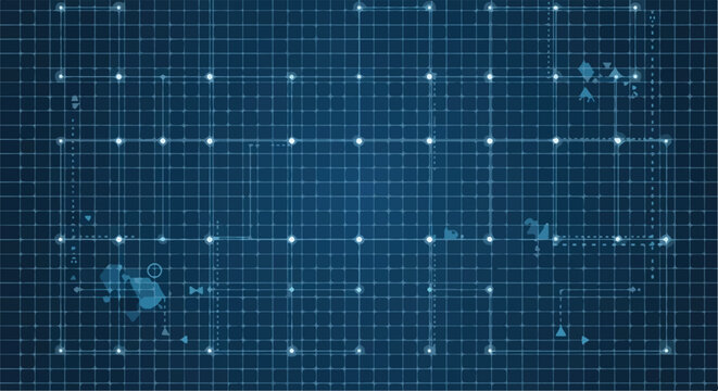 blue digital grid with glowing nodes and circuit lines background