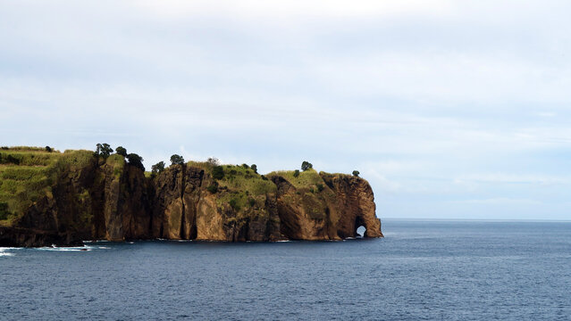 Capelas, Ilha S&atilde;o Miguel, Portugal: Tromba do Elefante, a rock formation, in the coastal area of ​​Capelas, similar to an elephant's trunk   