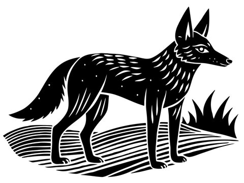 Stylized fox standing on textured ground with grass