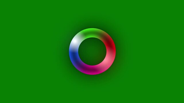 Rotating neon torus circle with vibrant glow and reflective surface on a green screen background, 2D  smooth animation loop, abstract motion graphics, and futuristic digital visual effects design 4K