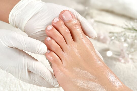 Close-up of a person's foot receiving a luxurious spa treatment with oil and gentle massage.