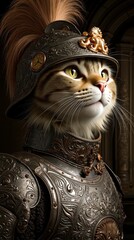 Fototapeta premium A cat wearing a helmet with a lion on it's head