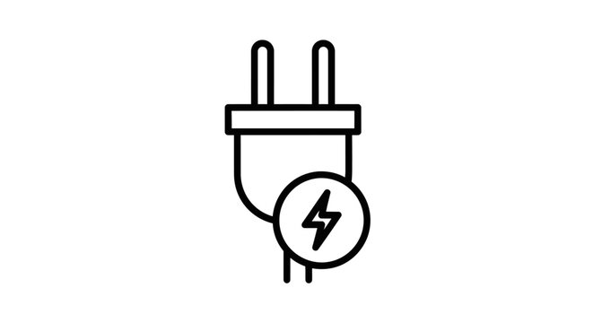Black lightning bolt icon on a plug viewed from the front in a simple illustration