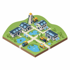 Obraz premium Sustainable energy development in a small town illustration.