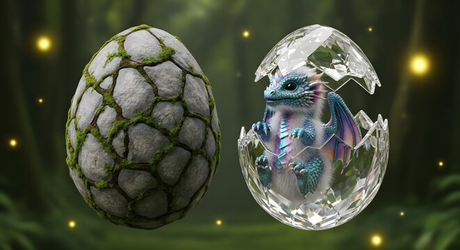 A high-end reimagining of the coloring book dragon. This version uses diamond and moss textures to create a powerful material contrast, perfect for premium digital storytelling assets.

