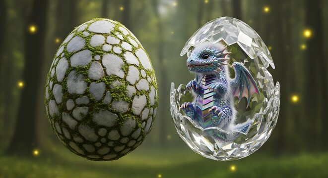 A high-end reimagining of the coloring book dragon. This version uses diamond and moss textures to create a powerful material contrast, perfect for premium digital storytelling assets.
