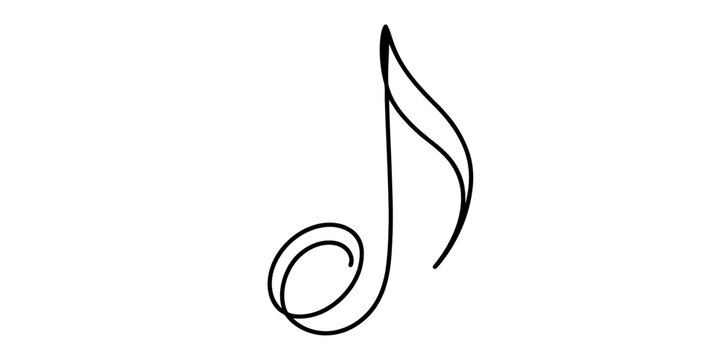 A single continuous line drawing of a musical eighth note isolated on a plain white background. Vector, illustration