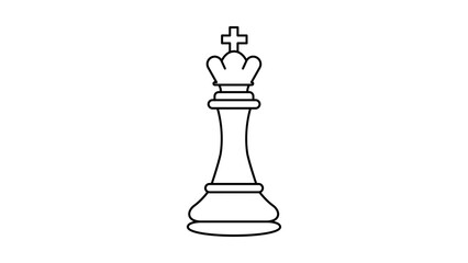 Minimalist black line vector icon of a chess king piece isolated on a white background. Hand-drawn outline illustration representing strategy, leadership, and gaming. Scalable SVG graphic. © Faria