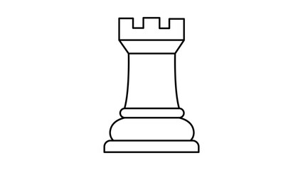 Minimalist black line vector icon of a chess rook piece on a white background. This clean outline illustration represents a castle in the game of chess, perfect for strategy and gaming designs. © Faria