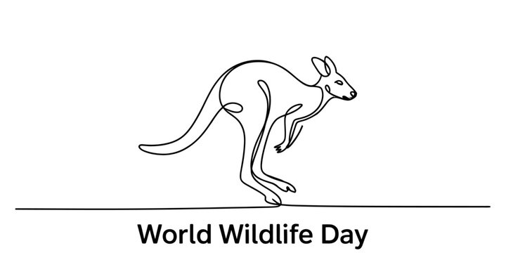 Continuous line drawing of a jumping kangaroo for world wildlife day on white background Vector, illustration
