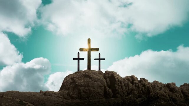 Clouds floating on the background of the cross on Easter Day creating a spiritual and symbolic scene representing faith, hope, resurrection, and peace.