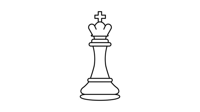 Minimalist black line vector icon of a chess king piece isolated on a white background. Hand-drawn outline illustration representing strategy, leadership, and gaming. Scalable SVG graphic.