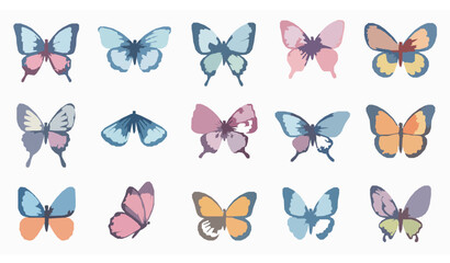 Naklejka premium Watercolor butterfly elements and decorative motifs set with colorful wings isolated on white background for design use