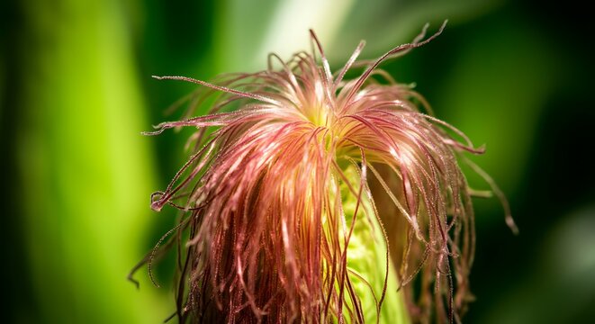 Close-up of a corn silk, golden-red delicate threads, soft focus, intricate organic detail