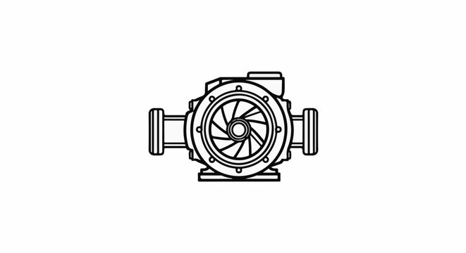 Stylized line drawing of a centrifugal pump with visible impeller