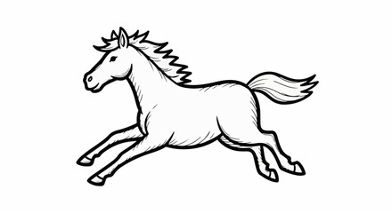 Fototapeta premium Stylized black and white line drawing of a horse in mid-gallop